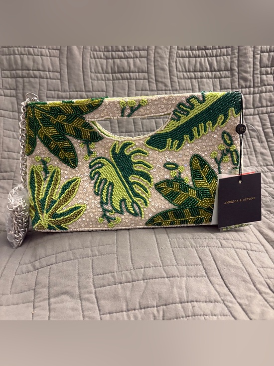 America & Beyond Handbags - America and Beyond Beaded Hand Bag Tropical Leafs Green Crossbody Purse NWT